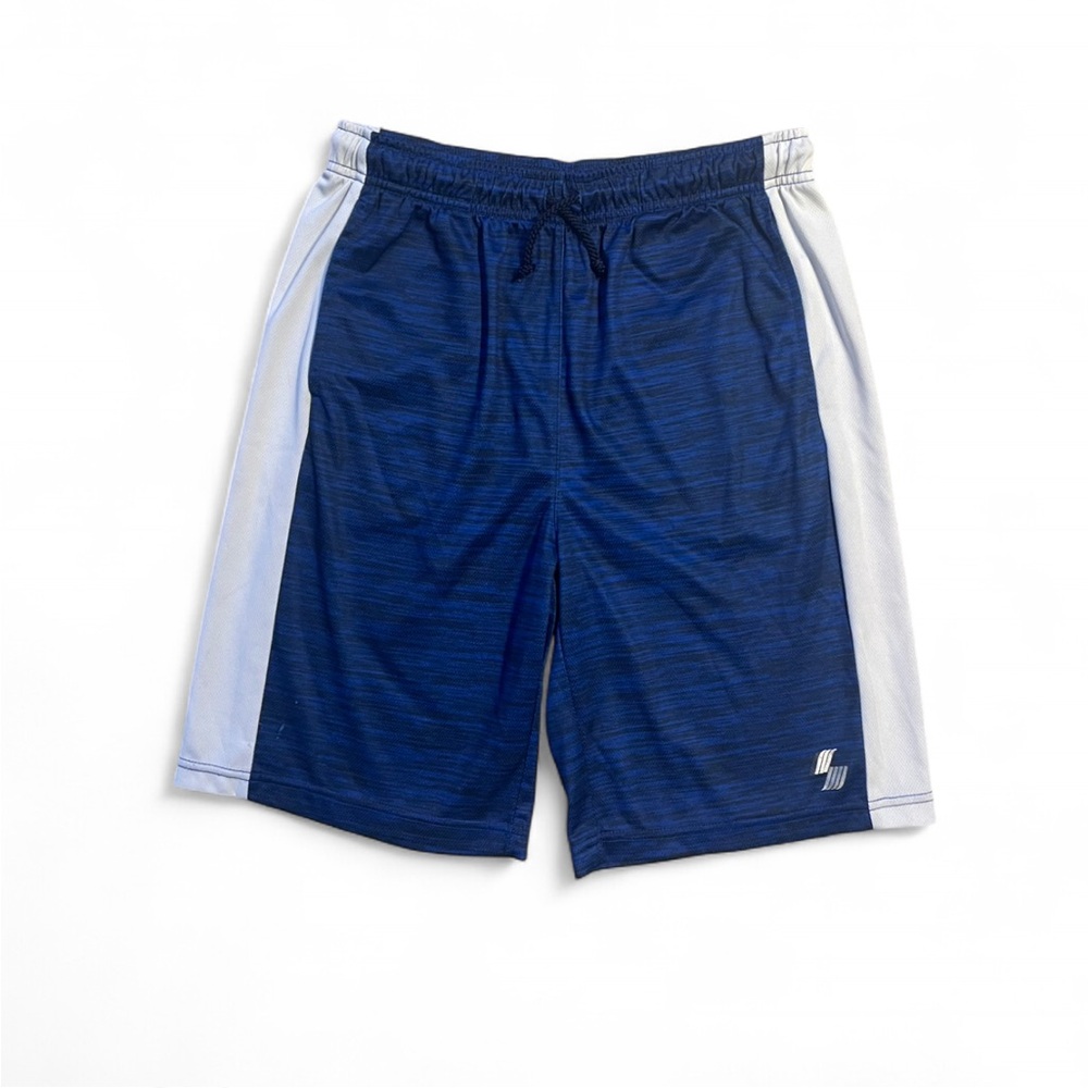 Blue and white athletic shorts